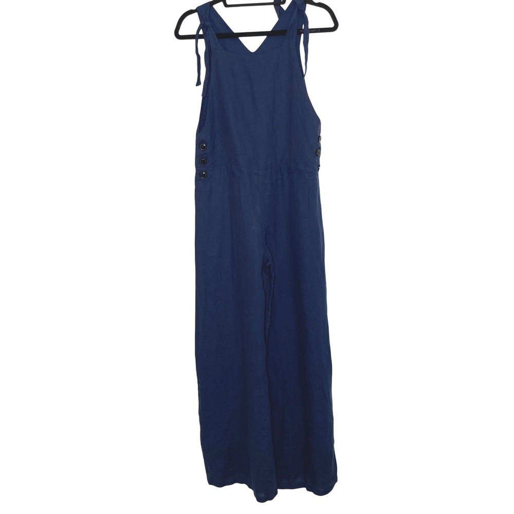 PQ‎ Womens 100% Linen Navy Blue Juniper Jumpsuit XS Relaxed Overalls NWT
